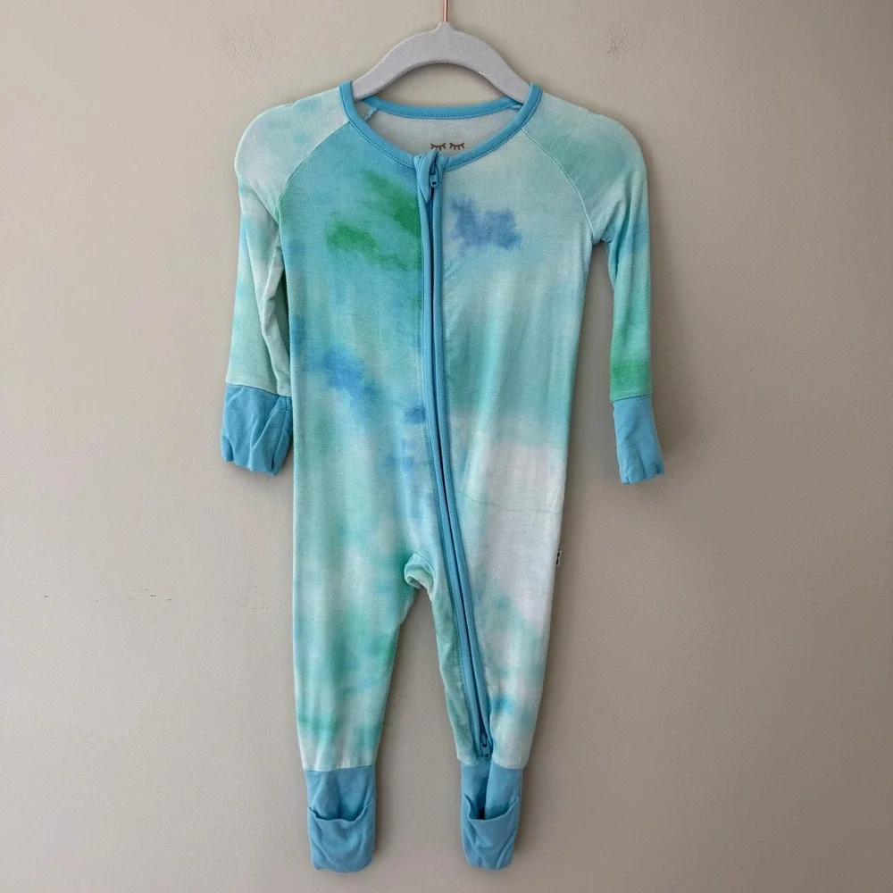 Little Sleepies Blue Green Watercolor Tie Dye Bamboo Zippy Romper 3-6 Months
